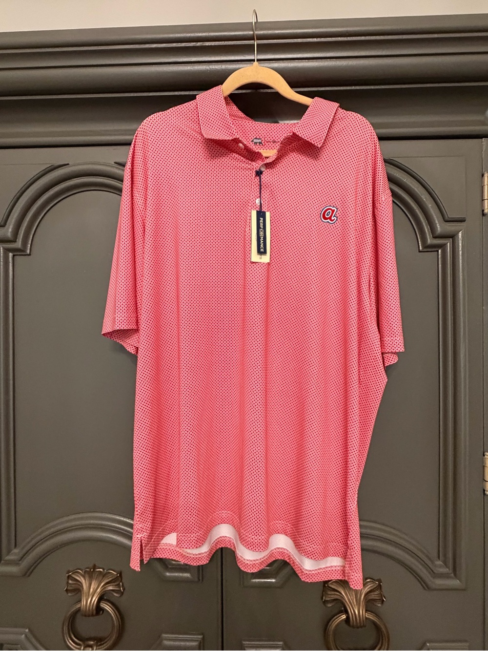 Men's Red Micro-Pattern Short-Sleeve Polo Atlanta Braves